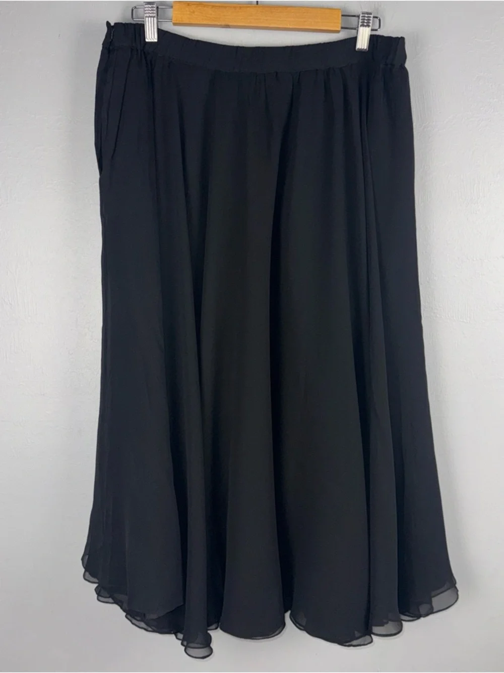 Nieman Marcus Black Tie Skirt Women's 14 Black Silk A-Line Midi Flare Lined READ